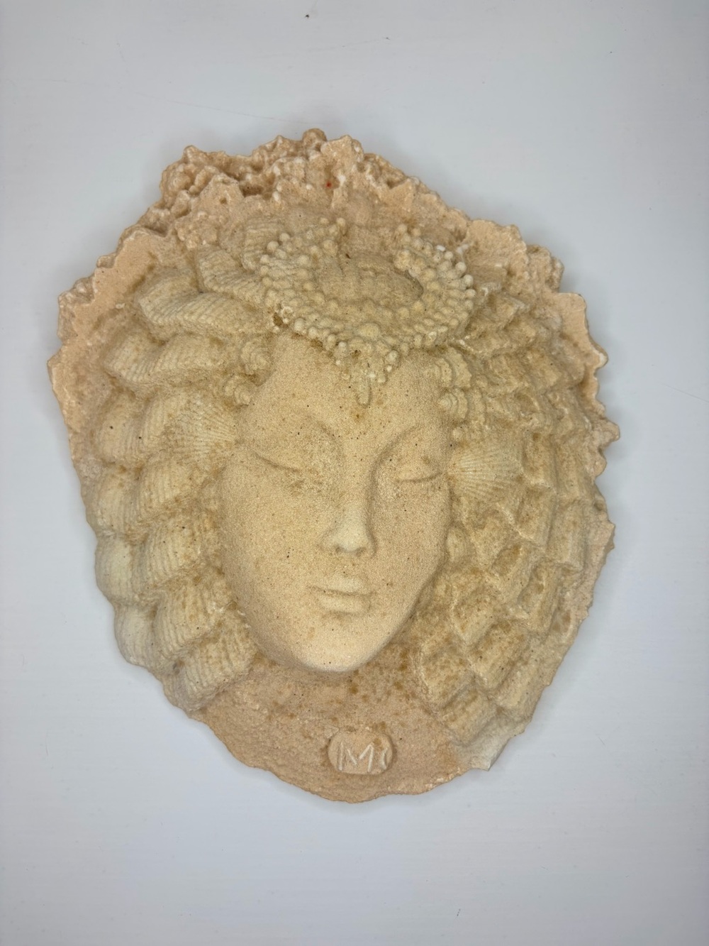 Vintage Mid Century Cast Stone Woman Face Wall Plaque Mythical Goddess